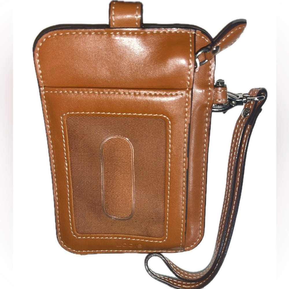 Lodis Tan Leather Small Wallet w/Clear ID slot, wristlet strap, and coin pouch